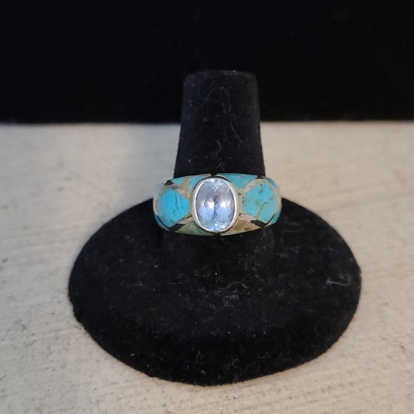 925 silver with turquois inlay size 7 - Picture 1 of 7